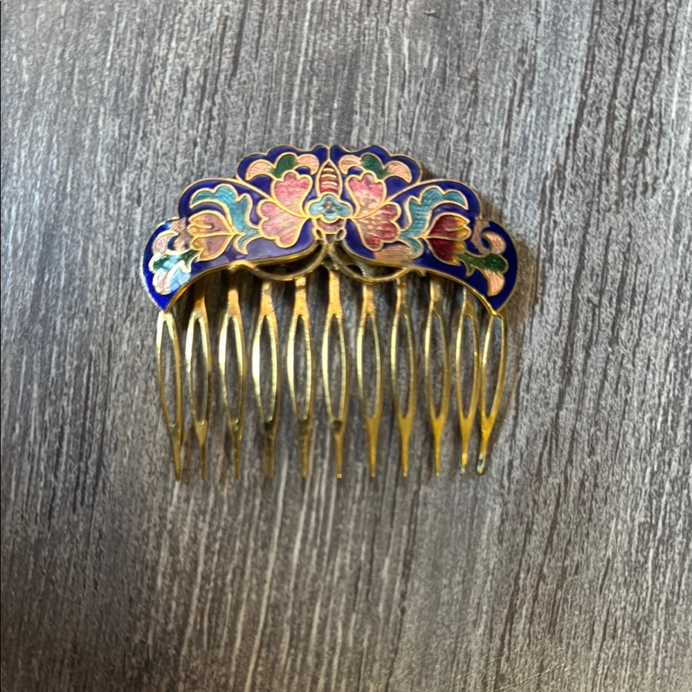 Cloisonne Metal Hair Comb Jewelry Vintage